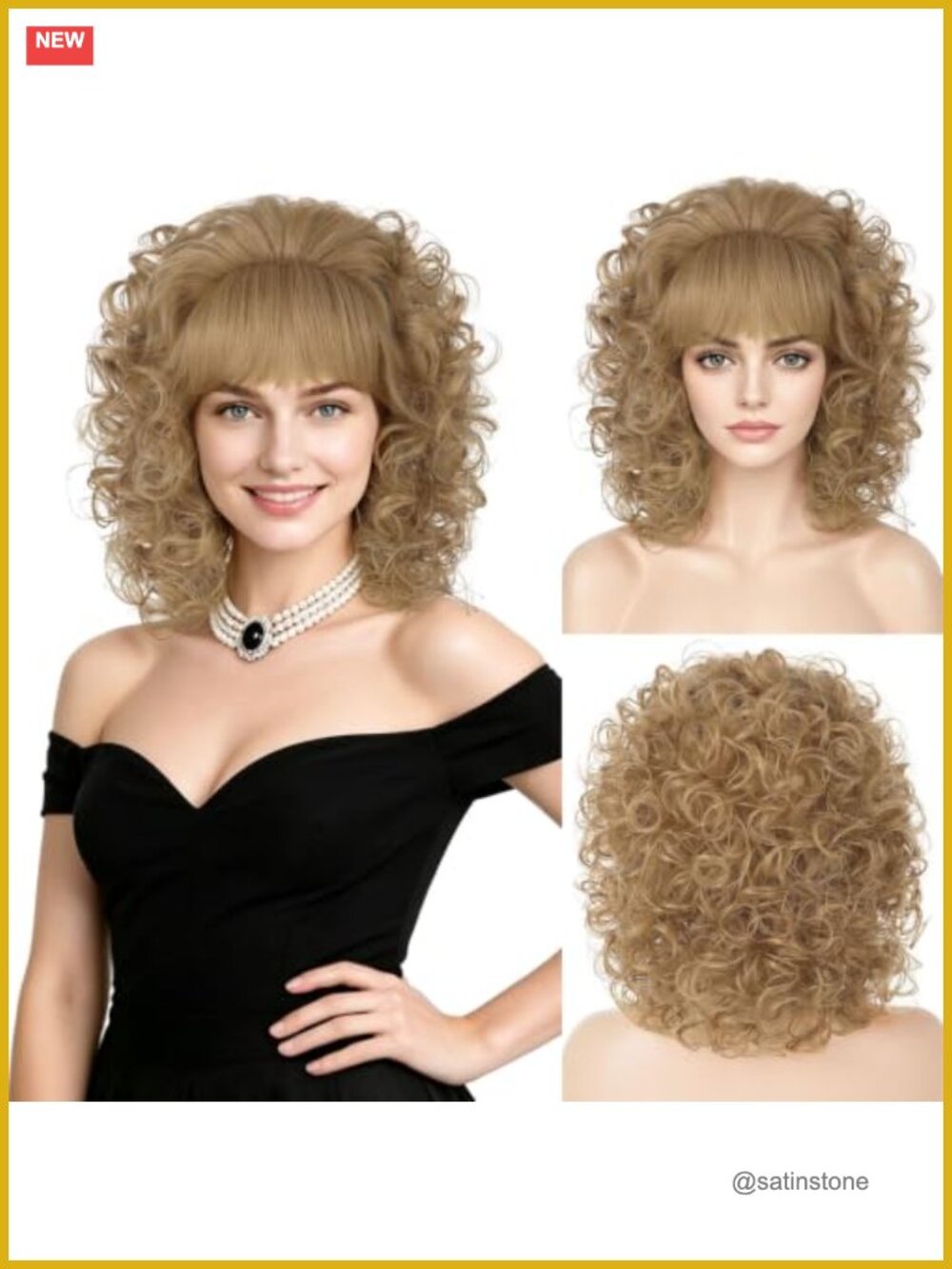 Vintage Beehive Wig Curly Bouffant Retro Costume Halloween Cosplay Party